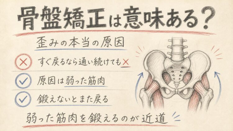 骨盤の歪みの本当の原因(鉛筆スケッチ風インフォグラフィック)