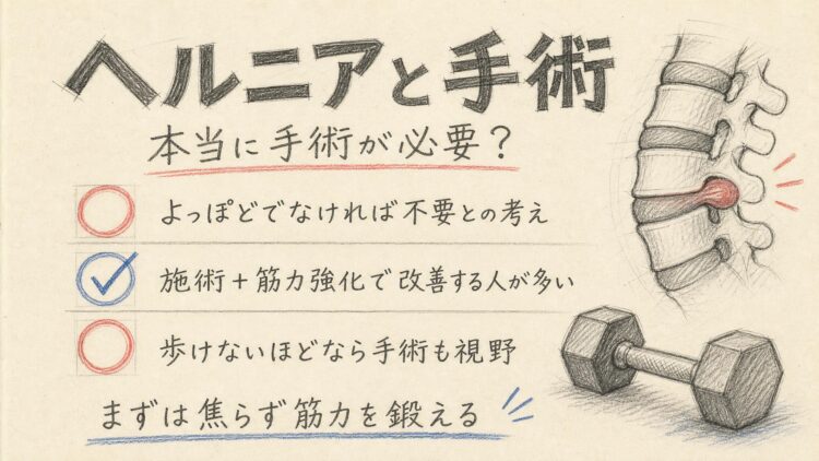 ヘルニアと手術についての考え(鉛筆スケッチ風インフォグラフィック)